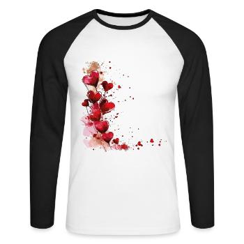 Hearts Heart Motif Red Love Romantic Valentine's Day - Unisex Long Sleeve Baseball T-Shirt - white/black - Front - Nik (191cm)
