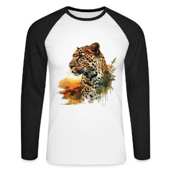 Leopard Raubkatze Natur Wildnis Afrika Safari - Unisex Baseballshirt langarm - Weiß/Schwarz - Vorne - Nik (191cm)