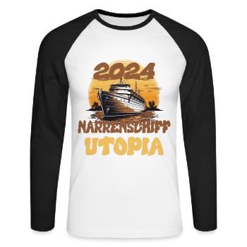 Ship of Fools Utopia, Quote - Unisex Long Sleeve Baseball T-Shirt - white/black - Front - Nik (191cm)