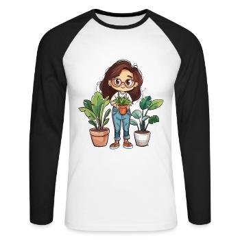 Plantes Dame Femme Fille J’aime les plantes - T-shirt baseball manches longues Homme - blanc/noir - Devant - Nik (191cm)