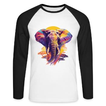 Éléphant Afrique Safari Nature Nature Nature Aquarelle Art - T-shirt baseball manches longues Homme - blanc/noir - Devant - Nik (191cm)