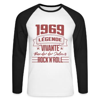 1969 Living Legend, Rock'n'Roll color - Unisex Long Sleeve Baseball T-Shirt - white/black - Front - Nik (191cm)