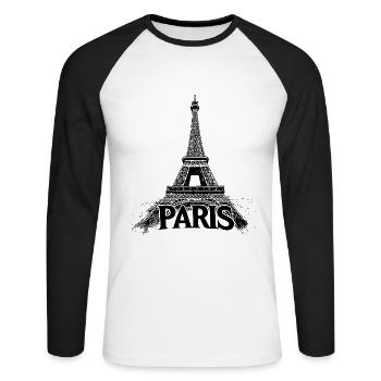Paris Eiffelturm Frankreich Stadt Skyline Kunst - Unisex Baseballshirt langarm - Weiß/Schwarz - Vorne - Nik (191cm)