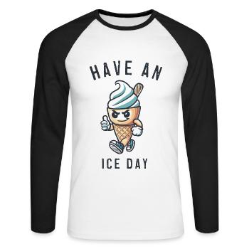 Bonne journée - T-shirt baseball manches longues Homme - blanc/noir - Devant - Nik (191cm)