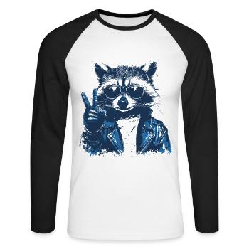 raton laveur avec des lunettes de soleil montrant le signe de la paix - T-shirt baseball manches longues Homme - blanc/noir - Devant - Nik (191cm)