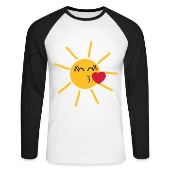 strahlende Sonne mit Kussmund und Herz - Unisex Baseballshirt langarm - Weiß/Schwarz - Vorne - Nik (191cm)