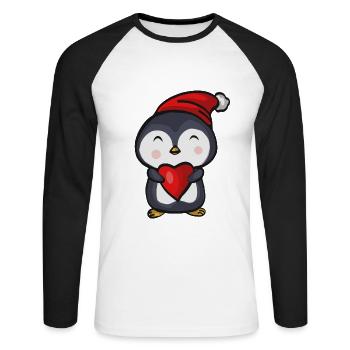 Mignon pingouin avec le cœur et le chapeau cadeau - T-shirt baseball manches longues Homme - blanc/noir - Devant - Nik (191cm)