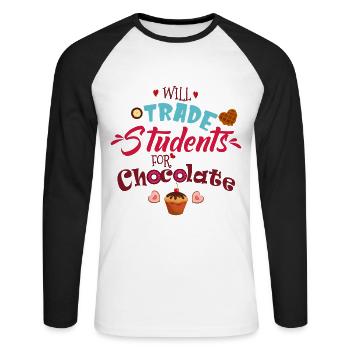 Échange d'étudiants contre un professeur de chocolat - T-shirt baseball manches longues Homme - blanc/noir - Devant - Nik (191cm)