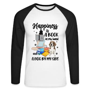 Happiness Is A Book and A Dog - Unisex Long Sleeve Baseball T-Shirt - white/black - Front - Nik (191cm)