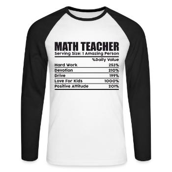 Math Teacher Serving Size 1 Amazing personne - T-shirt baseball manches longues Homme - blanc/noir - Devant - Nik (191cm)
