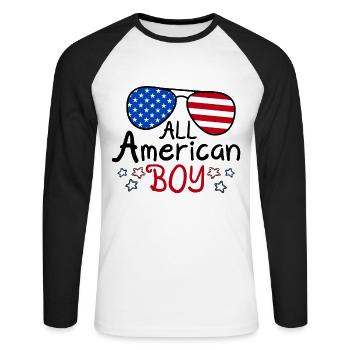 All American Boy - Unisex Long Sleeve Baseball T-Shirt - white/black - Front - Nik (191cm)