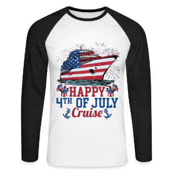 Happy 4th Of July Cruising USA Flag - Unisex Long Sleeve Baseball T-Shirt - white/black - Front - Nik (191cm)