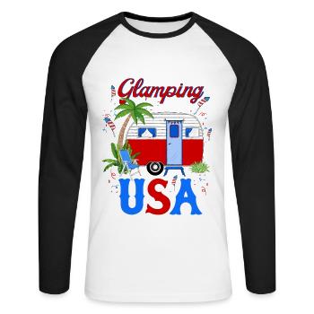 Glamping in The USA July 4th - Unisex Long Sleeve Baseball T-Shirt - white/black - Front - Nik (191cm)