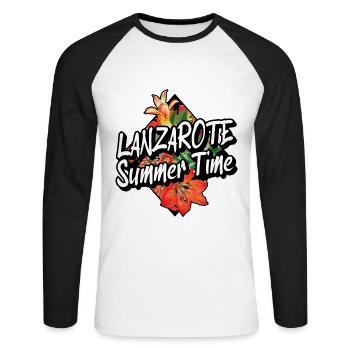 Lanzarote Sommer Sonne Strand Meer Palmen Urlaub - Unisex Baseballshirt langarm - Weiß/Schwarz - Vorne - Nik (191cm)
