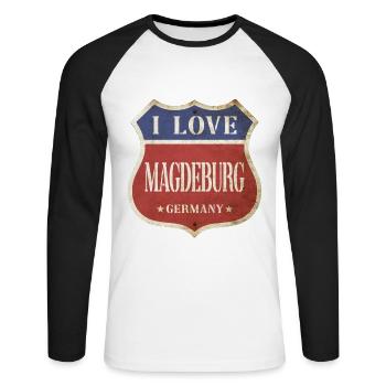 Magdebourg Allemagne Ville J’aime Vintage Rétro - T-shirt baseball manches longues Homme - blanc/noir - Devant - Nik (191cm)