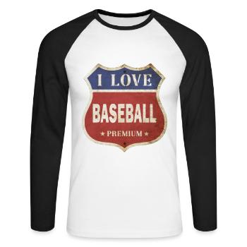 Baseball I Love Vintage Retro Shield Route Sport - Unisex Long Sleeve Baseball T-Shirt - white/black - Front - Nik (191cm)