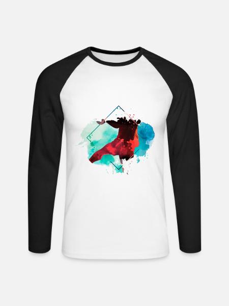 Handball Handballspieler Handballer Splash Bunt - Unisex Baseballshirt langarm - Weiß/Schwarz