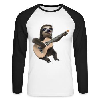 Sloth with guitar - Unisex Long Sleeve Baseball T-Shirt - white/black - Front - Nik (191cm)