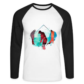 Golf Golfen Golfspieler Sport Hobby Club Bunt - Unisex Baseballshirt langarm - Weiß/Schwarz - Vorne - Nik (191cm)
