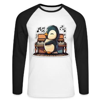 Piano-Pinguin - Unisex Baseballshirt langarm - Weiß/Schwarz - Vorne - Nik (191cm)