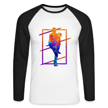 Baseball Baseball Player Vintage Colorful - Unisex Long Sleeve Baseball T-Shirt - white/black - Front - Nik (191cm)