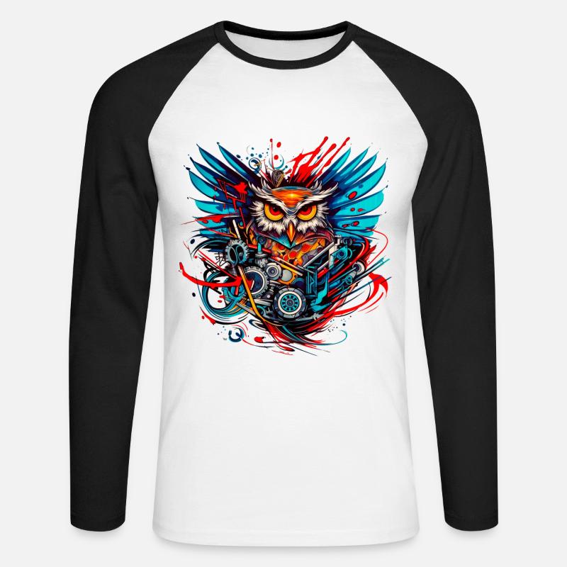 Motor-Eule - Unisex Baseballshirt langarm - Weiß/Schwarz