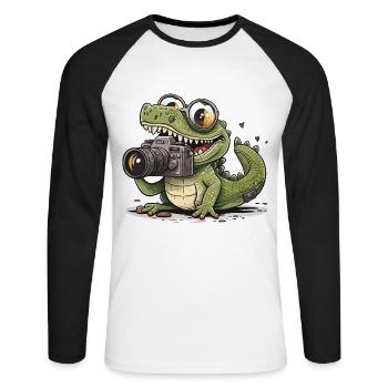Snap Happy Reptile - Unisex Long Sleeve Baseball T-Shirt - white/black - Front - Nik (191cm)