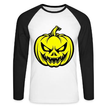 Halloween Pumpkin Face Creepy - Unisex Long Sleeve Baseball T-Shirt - white/black - Front - Nik (191cm)