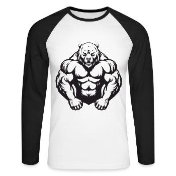 Ours Grizzly Musculation Muscles - T-shirt baseball manches longues Homme - blanc/noir - Devant - Nik (191cm)