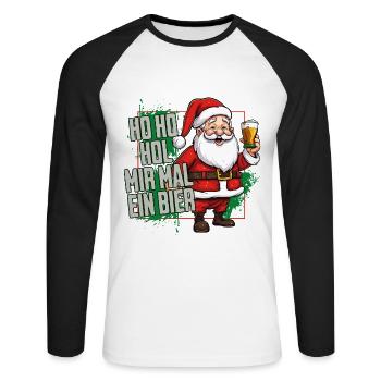 Weihnachtsmann Ho Ho Hol Mir Mal Ein Bier Lustig - Unisex Baseballshirt langarm - Weiß/Schwarz - Vorne - Nik (191cm)