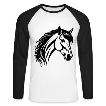 Tête de cheval - T-shirt baseball manches longues Homme - blanc/noir - Devant - Nik (191cm)