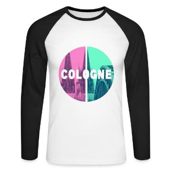 Cathédrale de Cologne Cologne Allemagne City Skyline - T-shirt baseball manches longues Homme - blanc/noir - Devant - Nik (191cm)