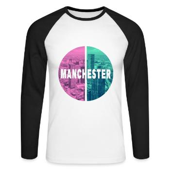 Manchester England UK City Skyline Home Love - Unisex Long Sleeve Baseball T-Shirt - white/black - Front - Nik (191cm)
