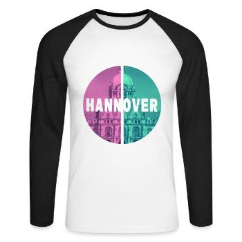 Hanovre Allemagne Ville Skyline Home Love - T-shirt baseball manches longues Homme - blanc/noir - Devant - Nik (191cm)