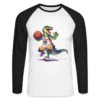 Basketball Dinosaure T-Rex Player Sports Cartoon - T-shirt baseball manches longues Homme - blanc/noir - Devant - Nik (191cm)