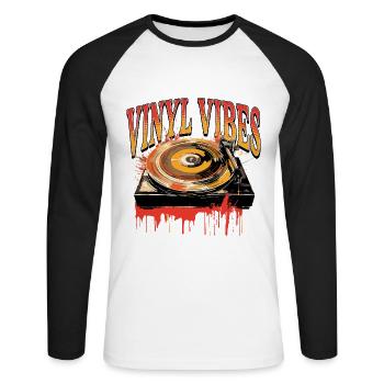 Vinyl Record LP Turntable Retro - Unisex Long Sleeve Baseball T-Shirt - white/black - Front - Nik (191cm)
