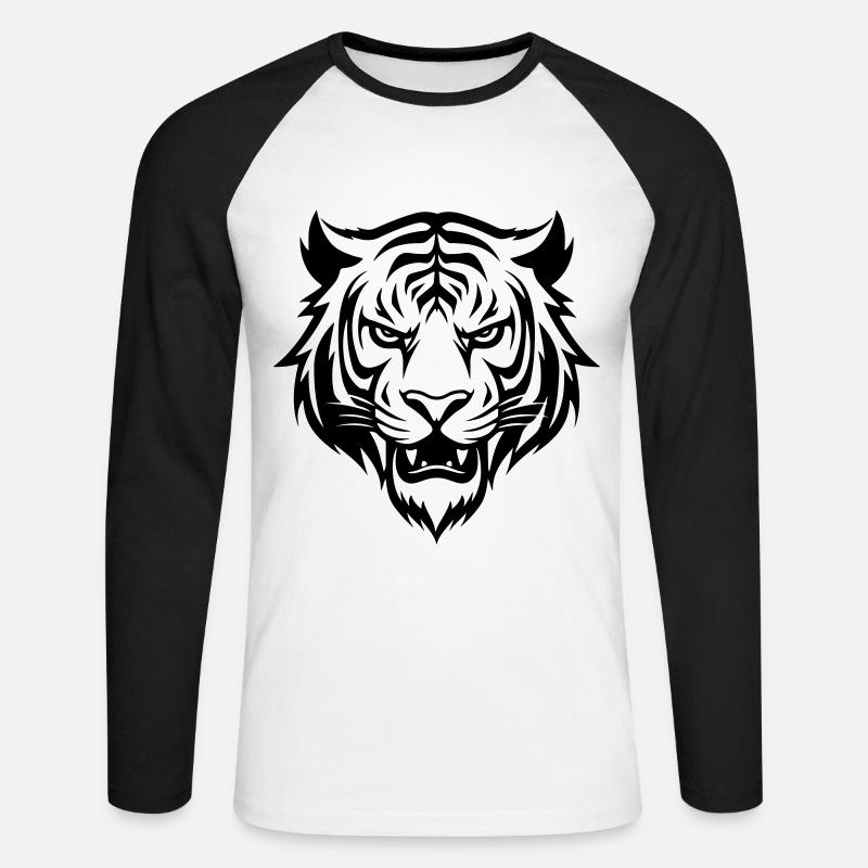 Tiger Kopf - Unisex Baseballshirt langarm - Weiß/Schwarz