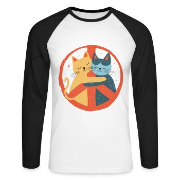 Katzen Peace Zeichen Frieden Symbol Liebe Umarmung - Unisex Baseballshirt langarm - Weiß/Schwarz - Vorne - Nik (191cm)