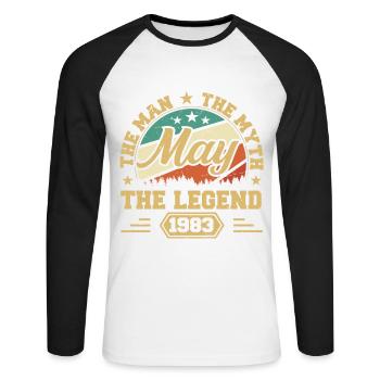 Mai 1983 - Cadeau d’anniversaire né en Mai 1983 - T-shirt baseball manches longues Homme - blanc/noir - Devant - Nik (191cm)