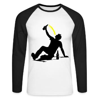 Drinking Bier Silhouette - Unisex Baseballshirt langarm - Weiß/Schwarz - Vorne - Nik (191cm)