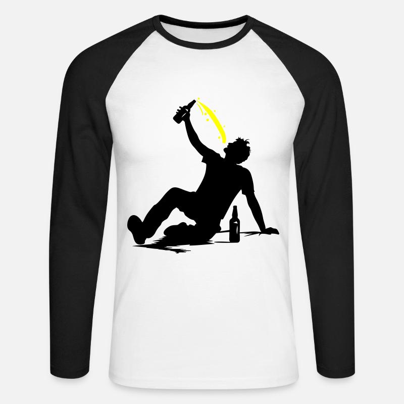 Drinking Bier Silhouette - Unisex Baseballshirt langarm - Weiß/Schwarz