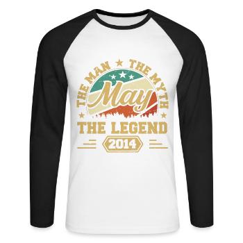 Mai 2014 - Geburtstagsgeschenk geboren im Mai 2014 - Unisex Baseballshirt langarm - Weiß/Schwarz - Vorne - Nik (191cm)