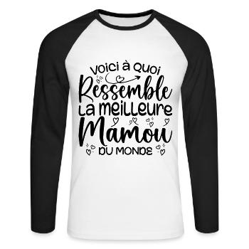 Cadeau Meilleure Mamou - Cadeau Super Mamou - T-shirt baseball manches longues Homme - blanc/noir - Devant - Nik (191cm)