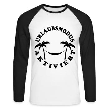 Palmen Hängematte - Urlaubsmodus aktiviert - Unisex Baseballshirt langarm - Weiß/Schwarz - Vorne - Nik (191cm)