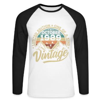 Octobre 1989 Anniversaire 1989 Né en octobre 1989 - T-shirt baseball manches longues Homme - blanc/noir - Devant - Nik (191cm)