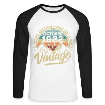 October 1982 Birthday 1982 Born October 1982 - Unisex Long Sleeve Baseball T-Shirt - white/black - Front - Nik (191cm)
