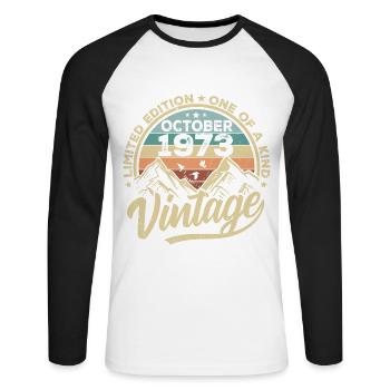October 1973 Birthday 1973 Born October 1973 - Unisex Long Sleeve Baseball T-Shirt - white/black - Front - Nik (191cm)