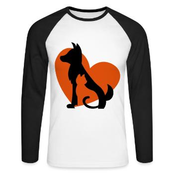 Hund Katze - Herz für Tiere - Geschenkidee / gift - Unisex Baseballshirt langarm - Weiß/Schwarz - Vorne - Nik (191cm)