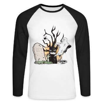Gespenst Friedhof Gruselig Halloween Geschenk - Unisex Baseballshirt langarm - Weiß/Schwarz - Vorne - Nik (191cm)