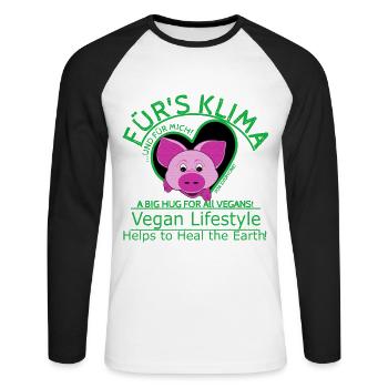 Schwein männl.Klima Vegan Planet Retten SabineVega - Unisex Baseballshirt langarm - Weiß/Schwarz - Vorne - Nik (191cm)